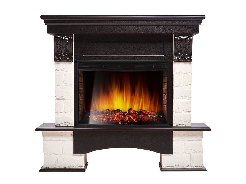 Каминокомплект Electrolux Forte 25S с очагом EFP/P-2720RLS камень белый, шпон темный дуб