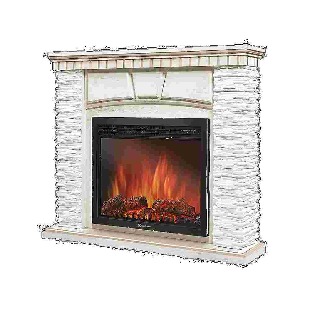 Портал Firelight Porto 30 камень белый, шпон беленый дуб