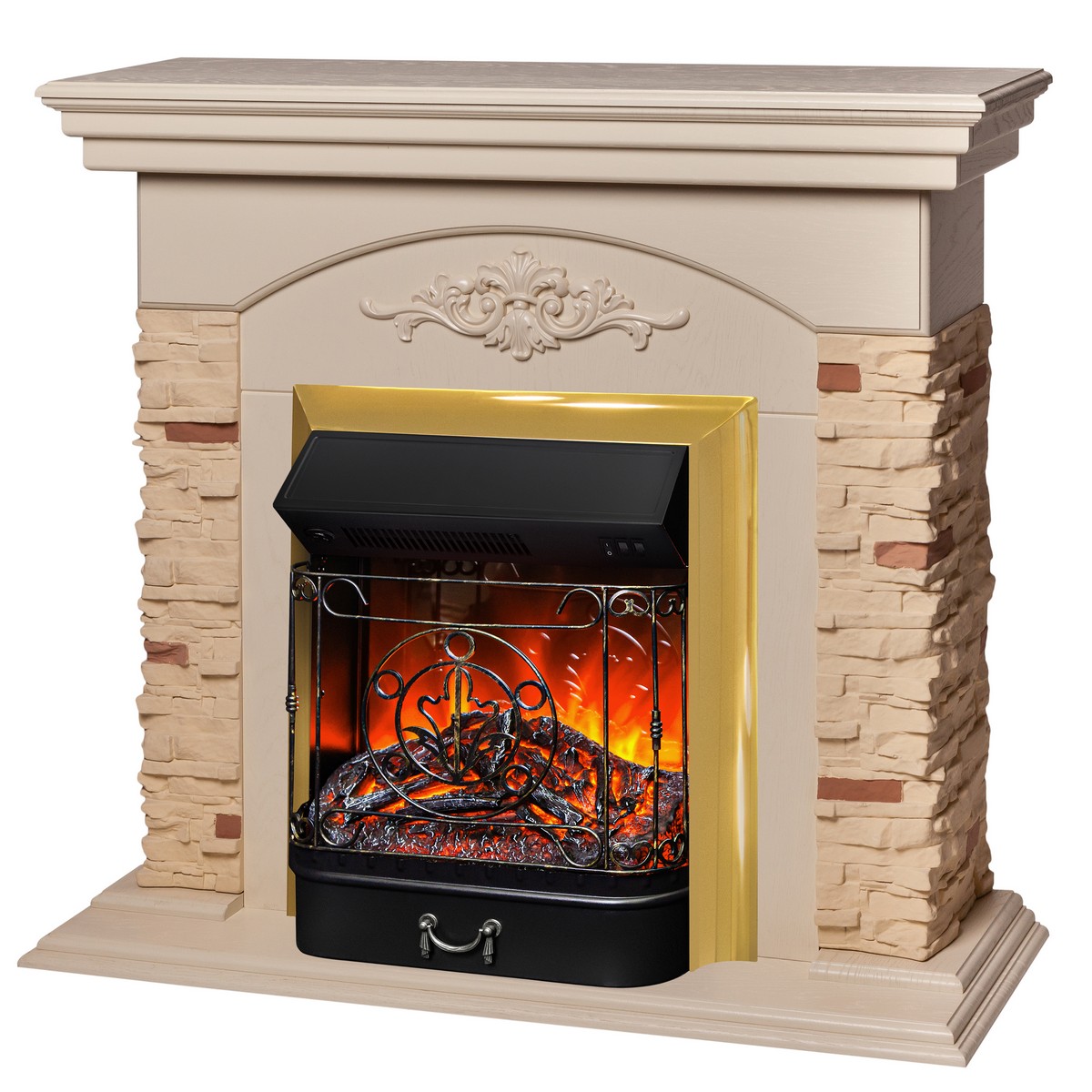 Электрокамин RealFlame  Neapolis WT с очагом Majestic Lux Brass