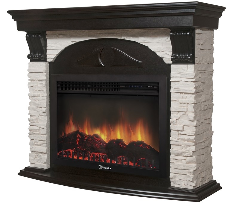 Каминокомплект Electrolux Pietra 26/30S с очагом EFP/P-3020LS камень белый, шпон венге