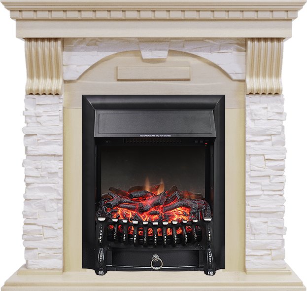 Каминокомплект Royal Flame  Dublin - Слоновая кость с патиной / Сланец крем с очагом Fobos FX Black
