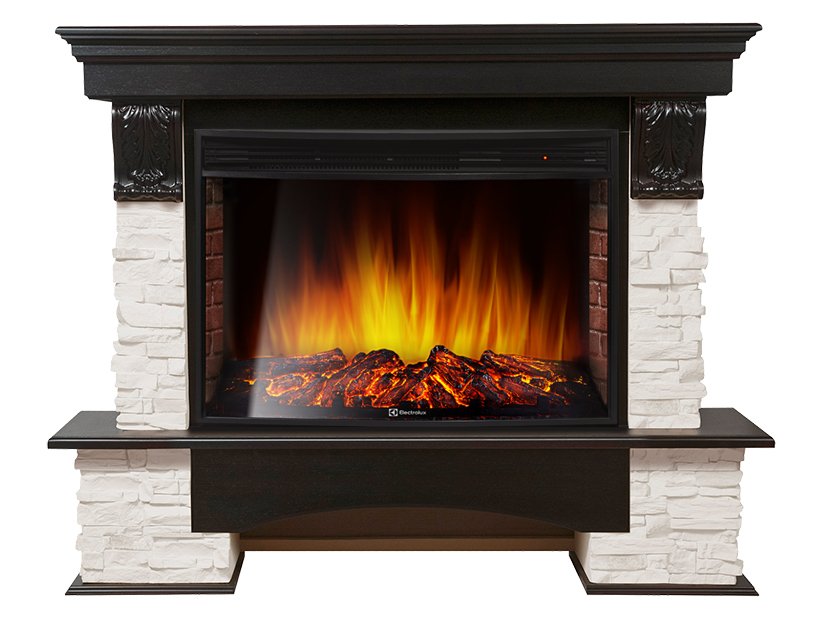 Каминокомплект Electrolux Pietra 30S с очагом EFP/P-3320RLS камень белый, шпон темный дуб