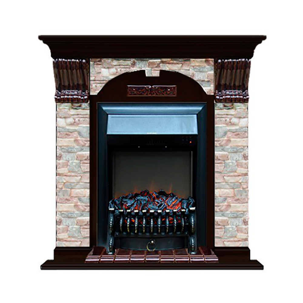 Каминокомплект Glenrich Арочный Fobos black камень грот цветной, шпон венге