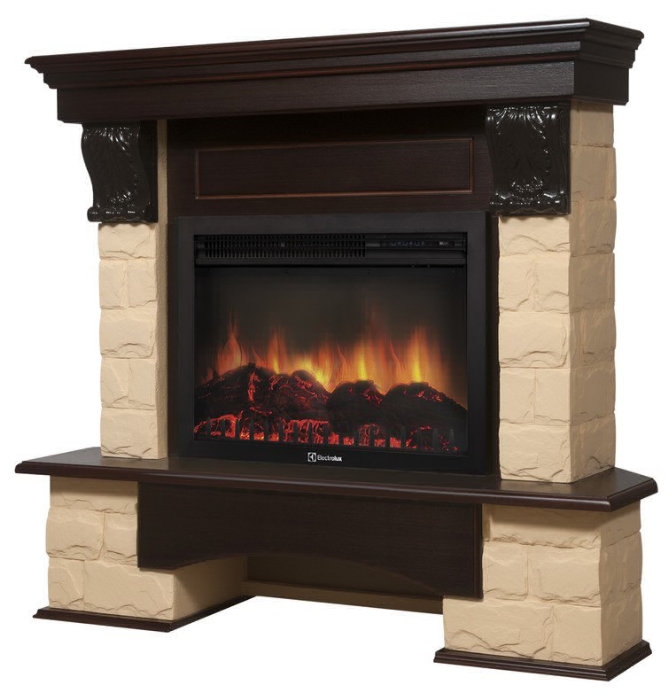 Каминокомплект Electrolux Forte 26/30U (угловой) с очагом EFP/P-3020LS камень бежевый, шпон темный дуб