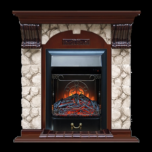 Каминокомплект Glenrich Арочный Magestic black камень Алтай, шпон красное дерево