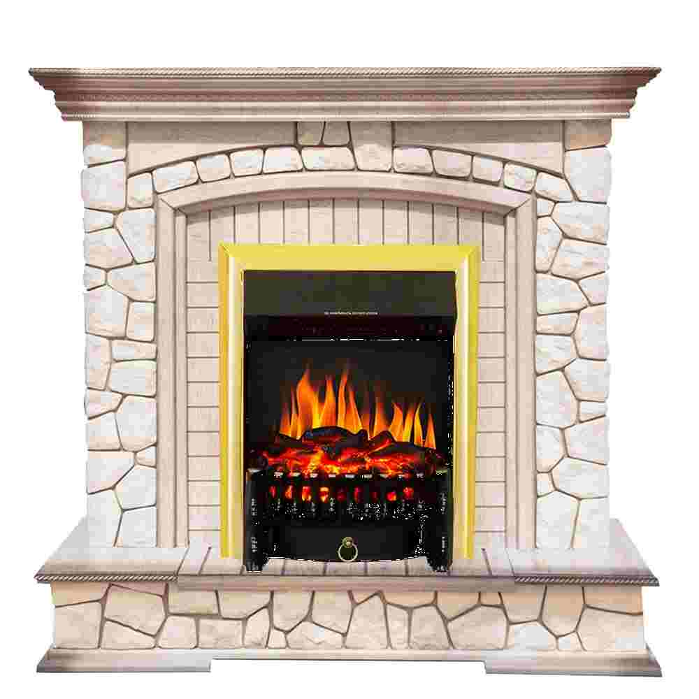 Каминокомплект Royal Flame  Preston - Белый/Слоновая кость с патиной с очагом Fobos FX Brass