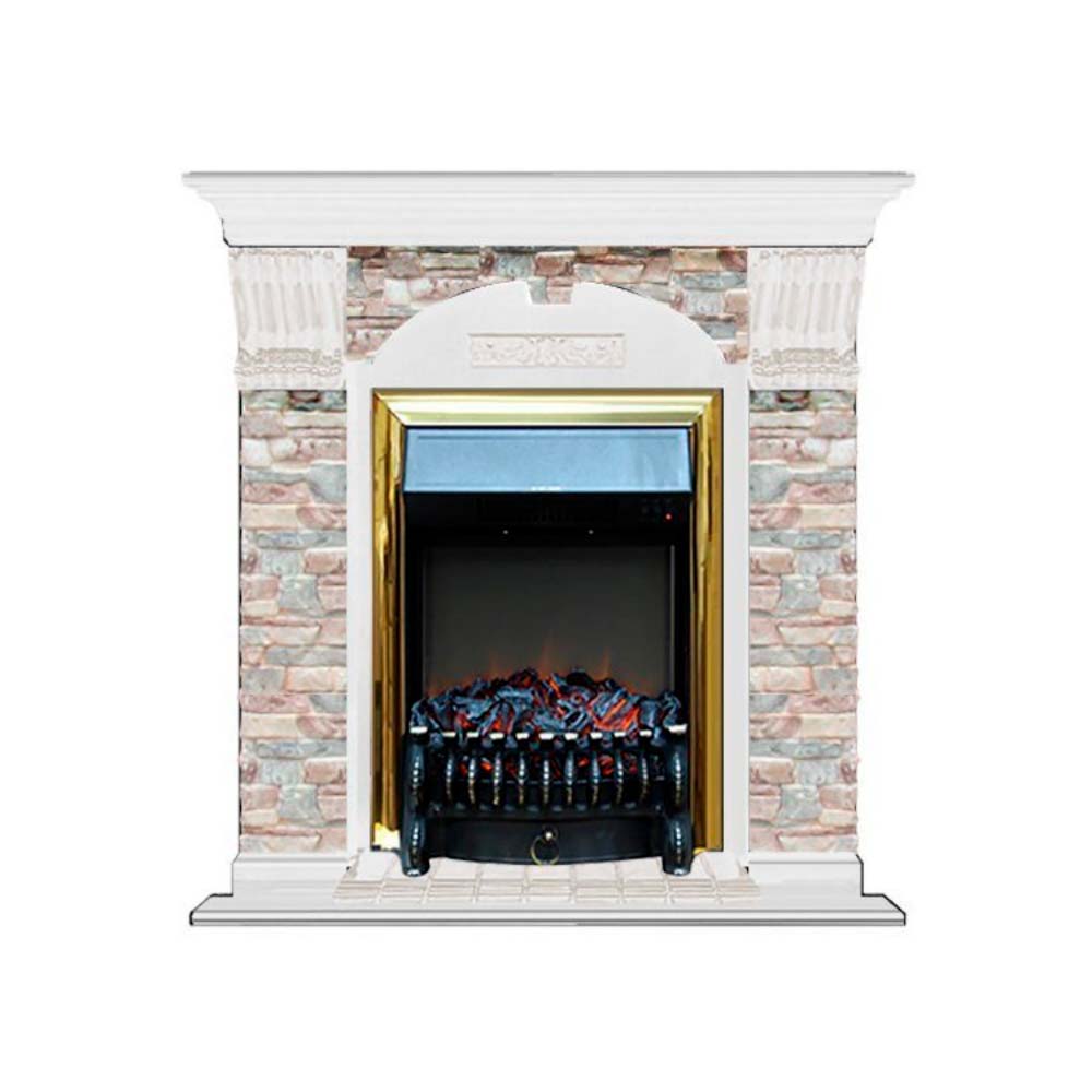 Каминокомплект Glenrich Арочный Грот цветной (Magestic brass) белый