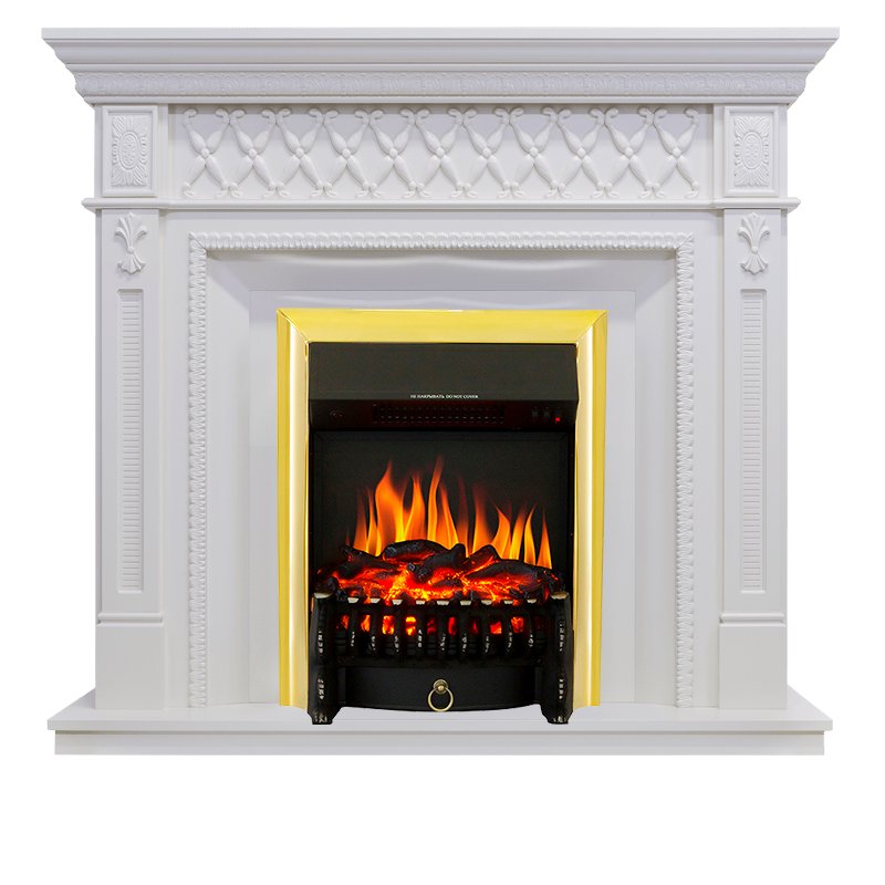 Каминокомплект Royal Flame  Alexandria - Белый дуб с очагом Fobos FX Brass