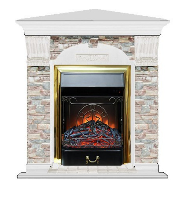 Каминокомплект Glenrich арочный угловой (Magestic brass) белый