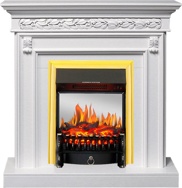 Каминокомплект Royal Flame  Valletta - Белый (Ширина 1040 мм) с очагом Fobos FX M Brass
