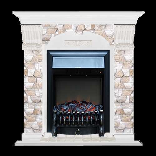 Каминокомплект Glenrich Арочный Fobos black камень Алтай, шпон белый