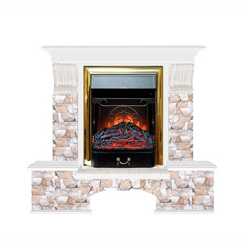 Каминокомплект Glenrich Бостон К Арбат (Magestic brass) белый