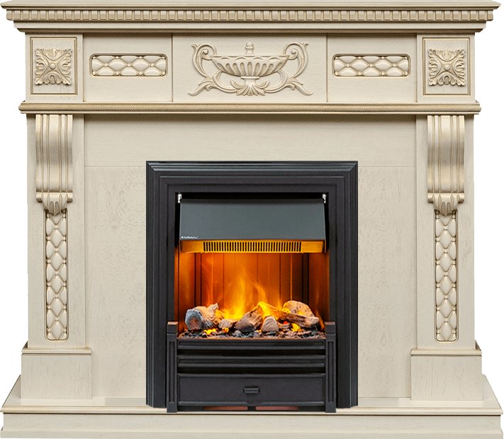 Каминокомплект Dimplex Corsica - Слоновая кость с патиной (Ширина 1100) с очагом Brookline Black
