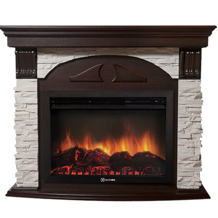 Каминокомплект Electrolux Torre 26/30U (угловой) с очагом EFP/P-3020LS камень белый, шпон темный дуб