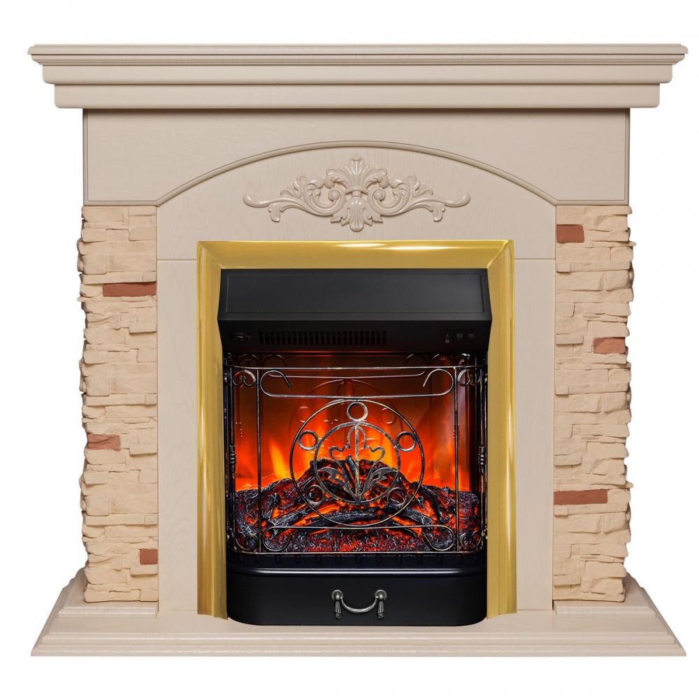 Электрокамин RealFlame  Neapolis WT с очагом Majestic Lux Brass