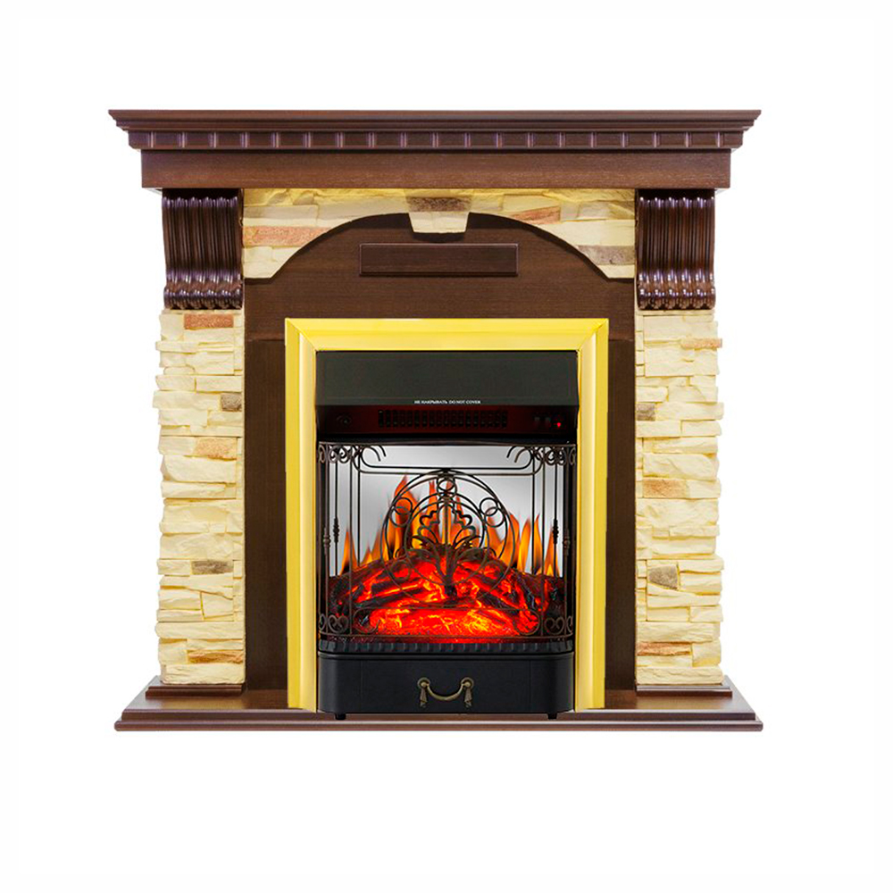 Каминокомплект Royal Flame  Dublin угловой - Темный дуб / Сланец с очагом Majestic FX M Brass