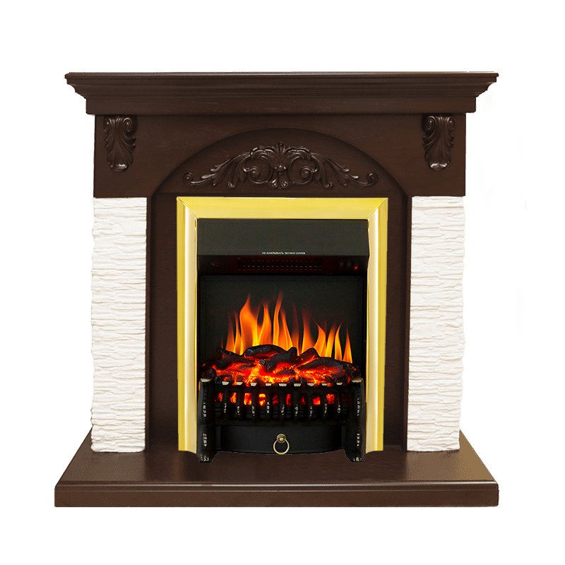 Каминокомплект Royal Flame  Bern Сланец мелкий белый / Темный дуб с очагом Fobos FX Brass