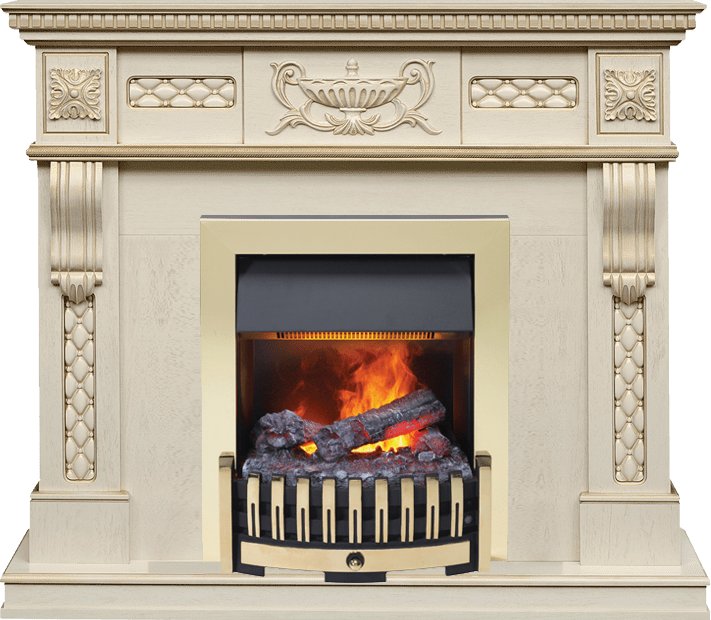 Каминокомплект Dimplex Corsica - Слоновая кость с патиной (Ширина 1100) с очагом Danville Brass FB2