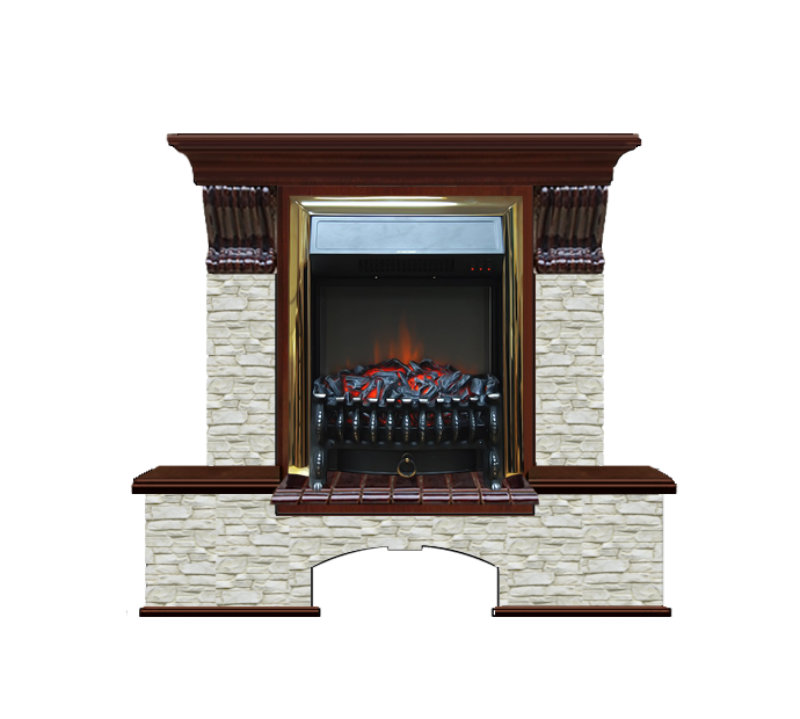 Каминокомплект Glenrich Бостон К Грот однотонный (Fobos brass) красное дерево