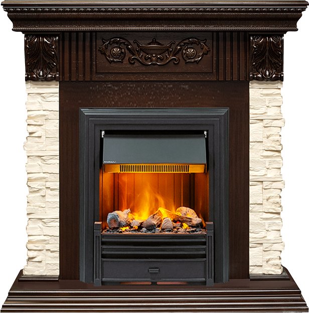 Каминокомплект Dimplex Luxemburg (каменный) - Сланец/Темный дуб с очагом Brookline Black