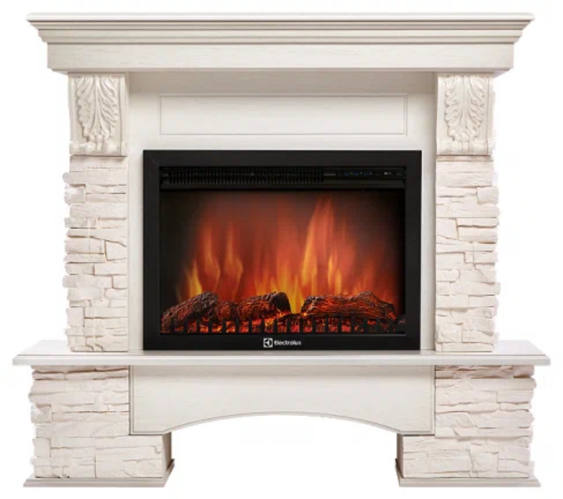 Каминокомплект Electrolux Pietra 26 Sphere с очагом EFP/P-2620RLS камень белый, шпон белёный дуб