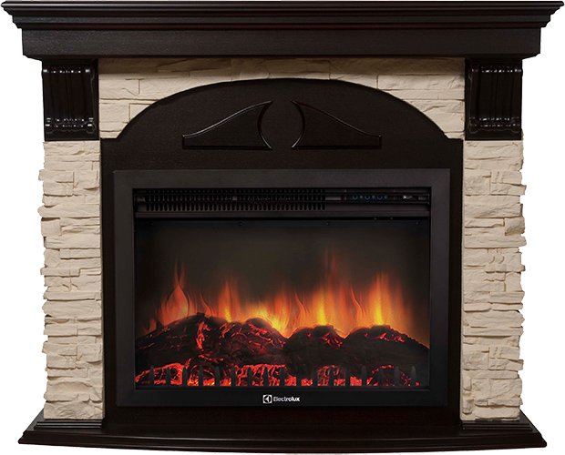 Каминокомплект Electrolux Torre 30U (угловой) с очагом EFP/P-3020LS камень слоновая кость, шпон темный дуб