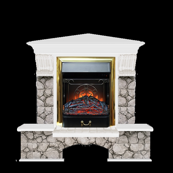 Каминокомплект Glenrich Бостон К угловой (Fobos brass) белый