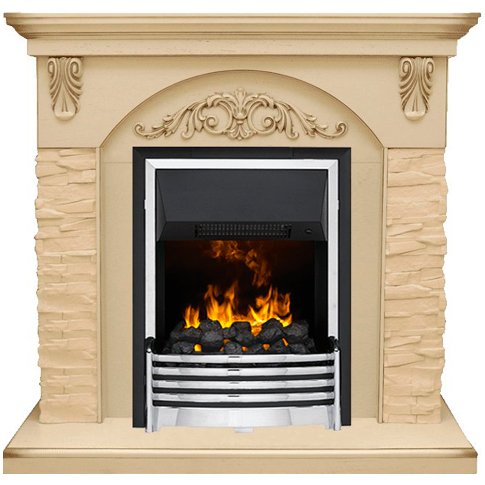 Каминокомплект Dimplex Bern Сланец крупный бежевый / Алебастр темная патина с очагом Flagstaff