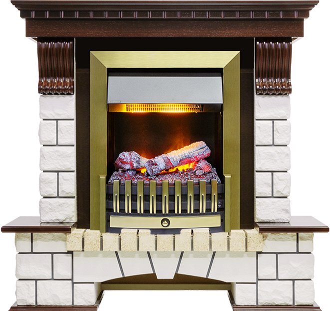 Каминокомплект Dimplex Pierre Luxe - Темный дуб / Белый (Высота 1020мм) с очагом Danville Antique Brass FB2