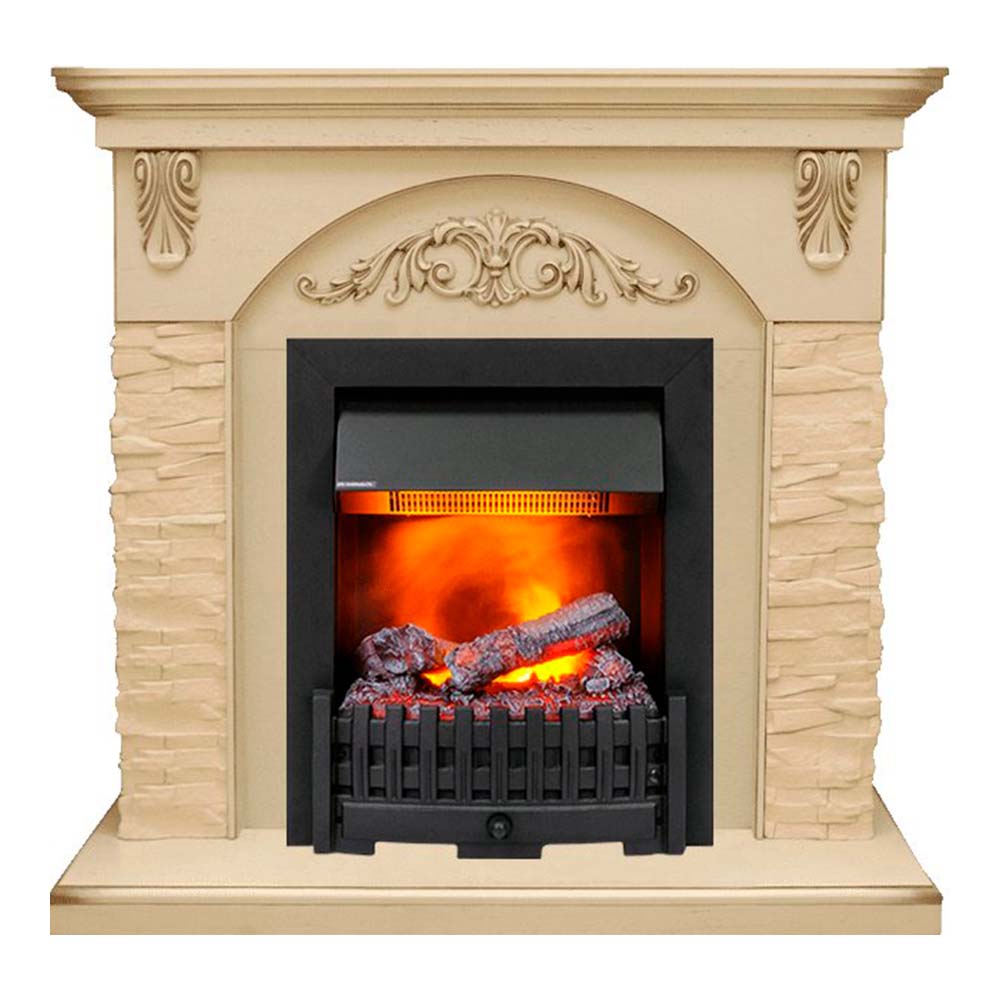 Каминокомплект Dimplex Bern Сланец крупный бежевый / Алебастр темная патина с очагом Danville Black FB2