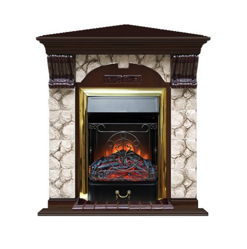 Каминокомплект Glenrich арочный угловой (Magestic brass) дуб