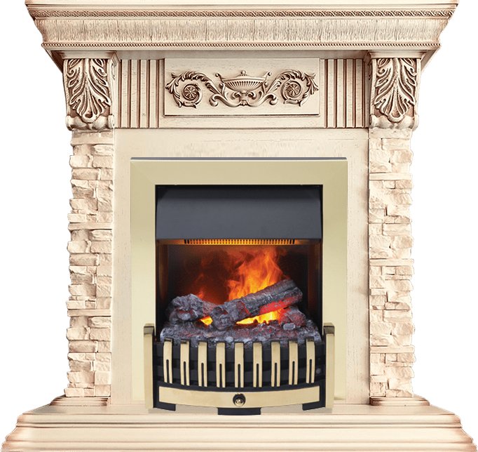 Каминокомплект Dimplex Luxemburg (каменный) - Сланец/Cлоновая кость с патиной с очагом Danville Brass FB2