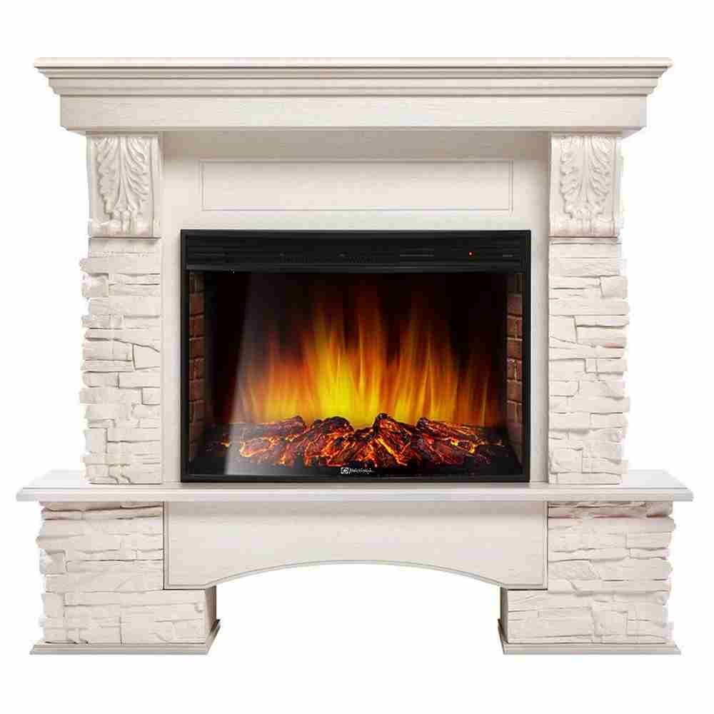 Каминокомплект Electrolux Pietra 30S с очагом EFP/P-3320RLS камень белый, шпон белёный дуб