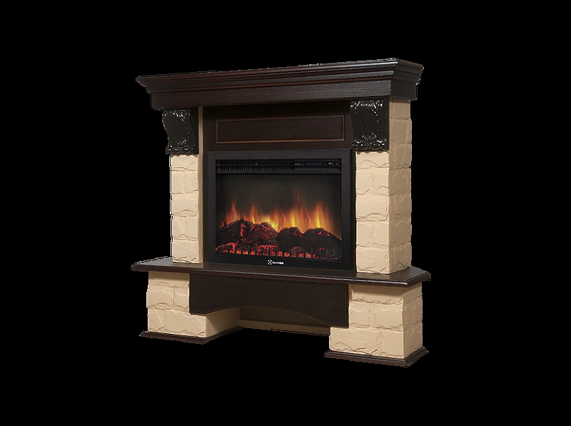 Портал Firelight Forte 25U (угловой) камень бежевый, шпон темный дуб