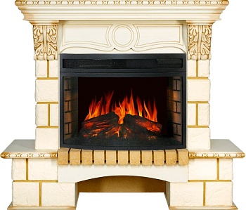 Каминокомплект Royal Flame  Pierre Luxe угловой - Шампань / Слонова кост с патиной с очагом Dioramic 25 LED FX