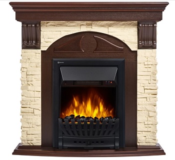 Каминокомплект угловой Electrolux Torre Classic U с очагом Classic EFP/P-1020LS камень слоновая кость, шпон темный дуб