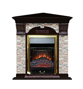 Каминокомплект Glenrich Арочный Грот цветной угловой (Magestic brass) венге