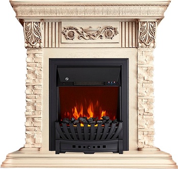 Каминокомплект Royal Flame  Luxemburg (каменный) - Сланец/Cлоновая кость с патиной с очагом Aspen Black