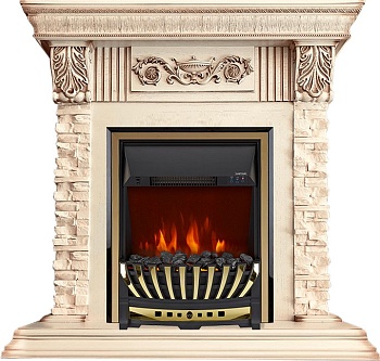 Каминокомплект Royal Flame  Luxemburg (каменный) - Сланец/Cлоновая кость с патиной с очагом Aspen Gold