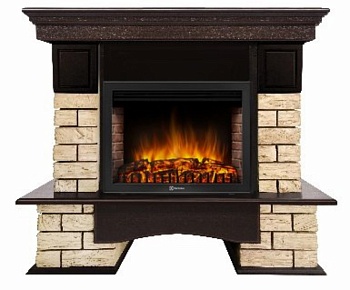 Каминокомплект Electrolux Forte Wood 30 U (угловой) с очагом EFP/P-3020LS камень коричневый, шпон темный дуб