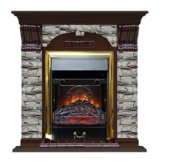 Каминокомплект Glenrich Арочный Magestic brass камень Алтай, шпон дуб