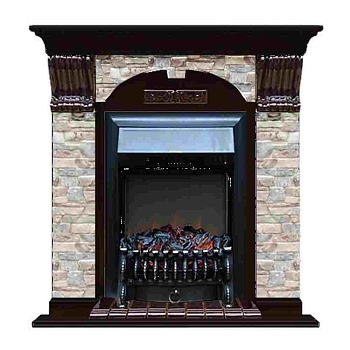 Каминокомплект Glenrich Арочный Magestic black камень Грот цветной, шпон венге