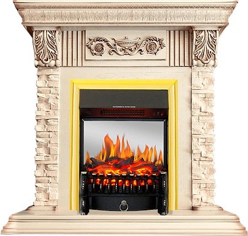 Каминокомплект Royal Flame  Luxemburg (каменный) - Сланец/Cлоновая кость с патиной с очагом Fobos FX M Brass