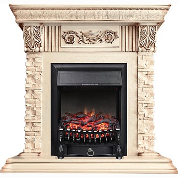 Каминокомплект Royal Flame  Luxemburg (каменный) - Сланец/Cлоновая кость с патиной с очагом Fobos FX Black