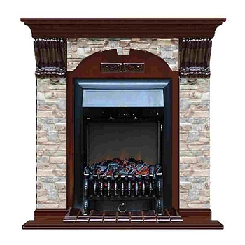 Каминокомплект Glenrich Арочный Fobos brass камень грот цветной, шпон красное дерево