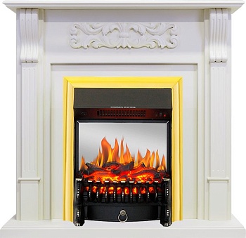 Каминокомплект Royal Flame  Venice - Фактурный белый с очагом Fobos FX M Brass