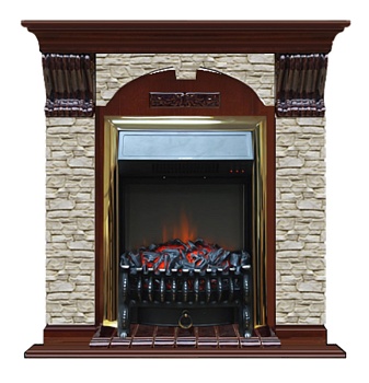 Каминокомплект Glenrich Арочный Грот однотонный (Fobos brass) красное дерево