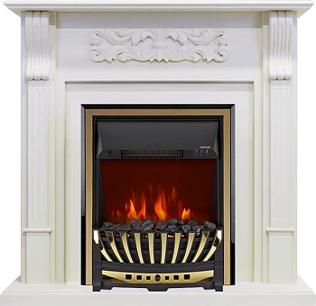 Каминокомплект Royal Flame  Venice - Фактурный белый с очагом Aspen Gold