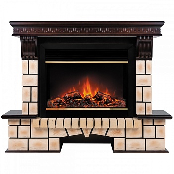 Электрокамин RealFlame  Stone Brick 26 AO с очагом Moonblaze Deluxe Brass