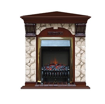 Каминокомплект Glenrich Арочный (угловой) Fobos brass камень Алтай, шпон красное дерево